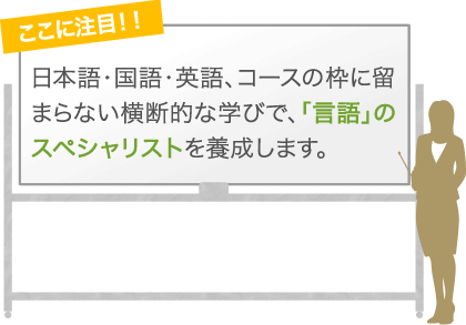 日本語・国語・英語、コースの枠に留まらない横断的な学びで、「言語」のスペシャリストを養成します。